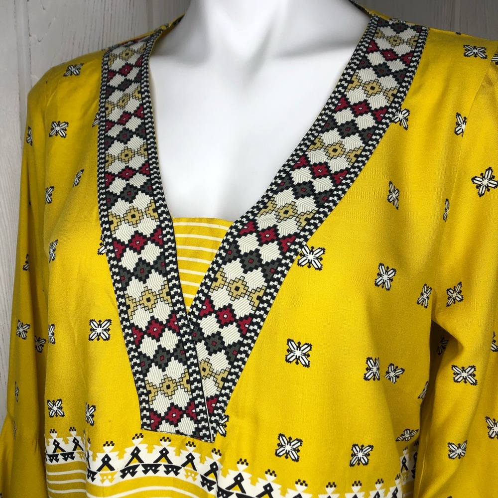 W Yellow Boho Printed Cropped Top Bell Sleeves L NWT Bollywood - Picture 2 of 9